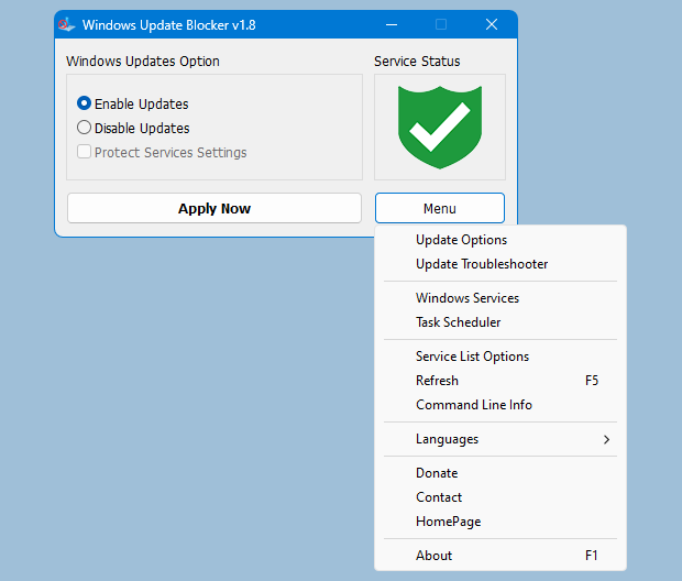 Windows Update Blocker interface